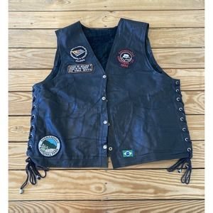 Cachorros Vintage Handmade Patch Leather Motorcycle Vest Size Large Men’s Black